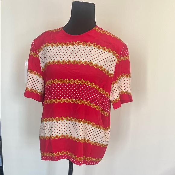 Celine Red and Gold Chain Pattern Tee - Picture 1 of 4